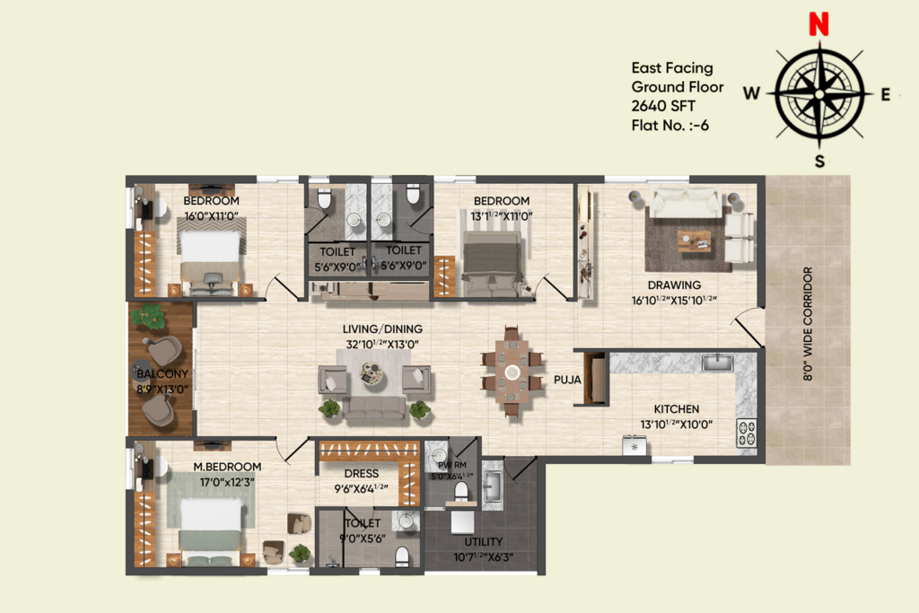 East facing flat - 2640 SFT